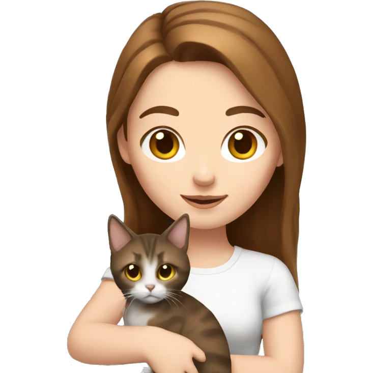 A white girl with brown hair and holding a cat emoji