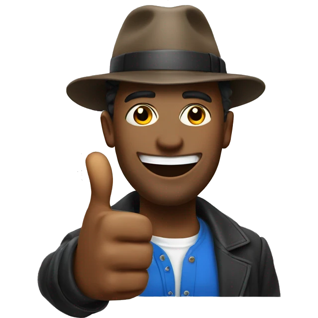 man. funny. stylish. in a hat. shows thumbs up "super"
 emoji