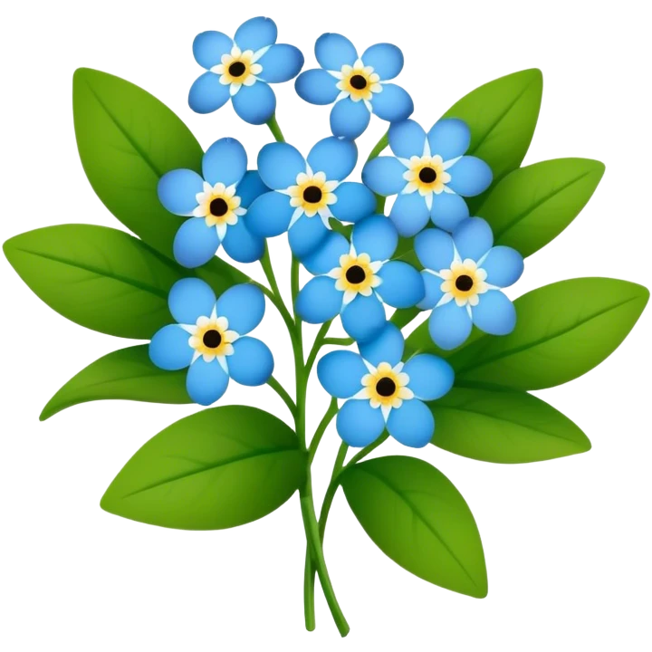 luxuriant, big bouquet Forget-Me-Not flower, stem, leaf emoji