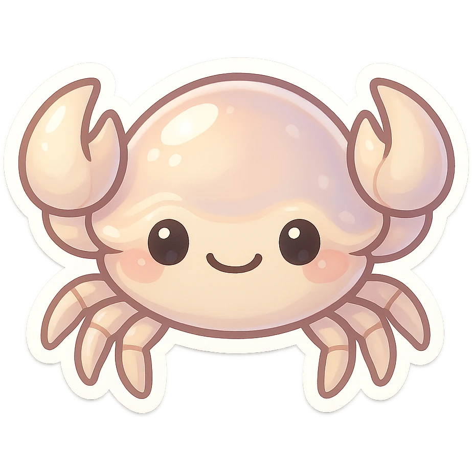 chibi-style crab in pearl tones, glossy shell, sweet smile, no background emoji