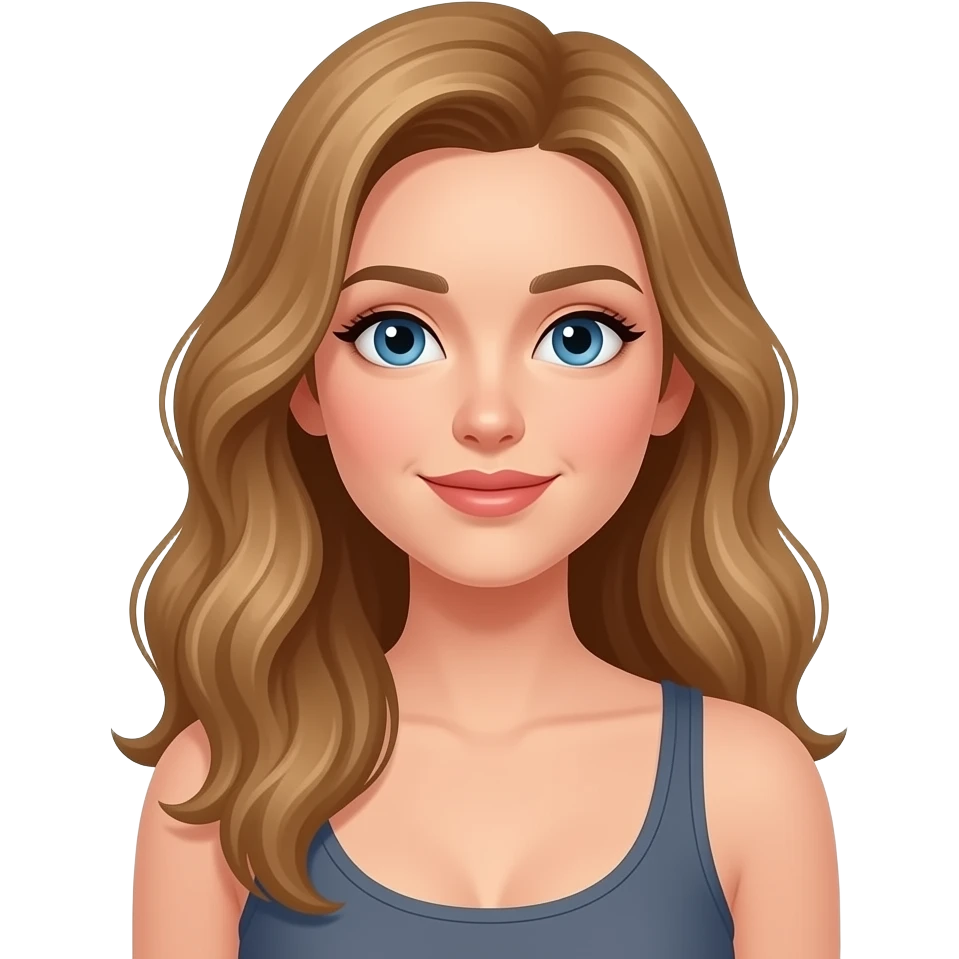 woman, blue eyes, late twenties, mousey blonde hair, long wavy hair, tank top emoji