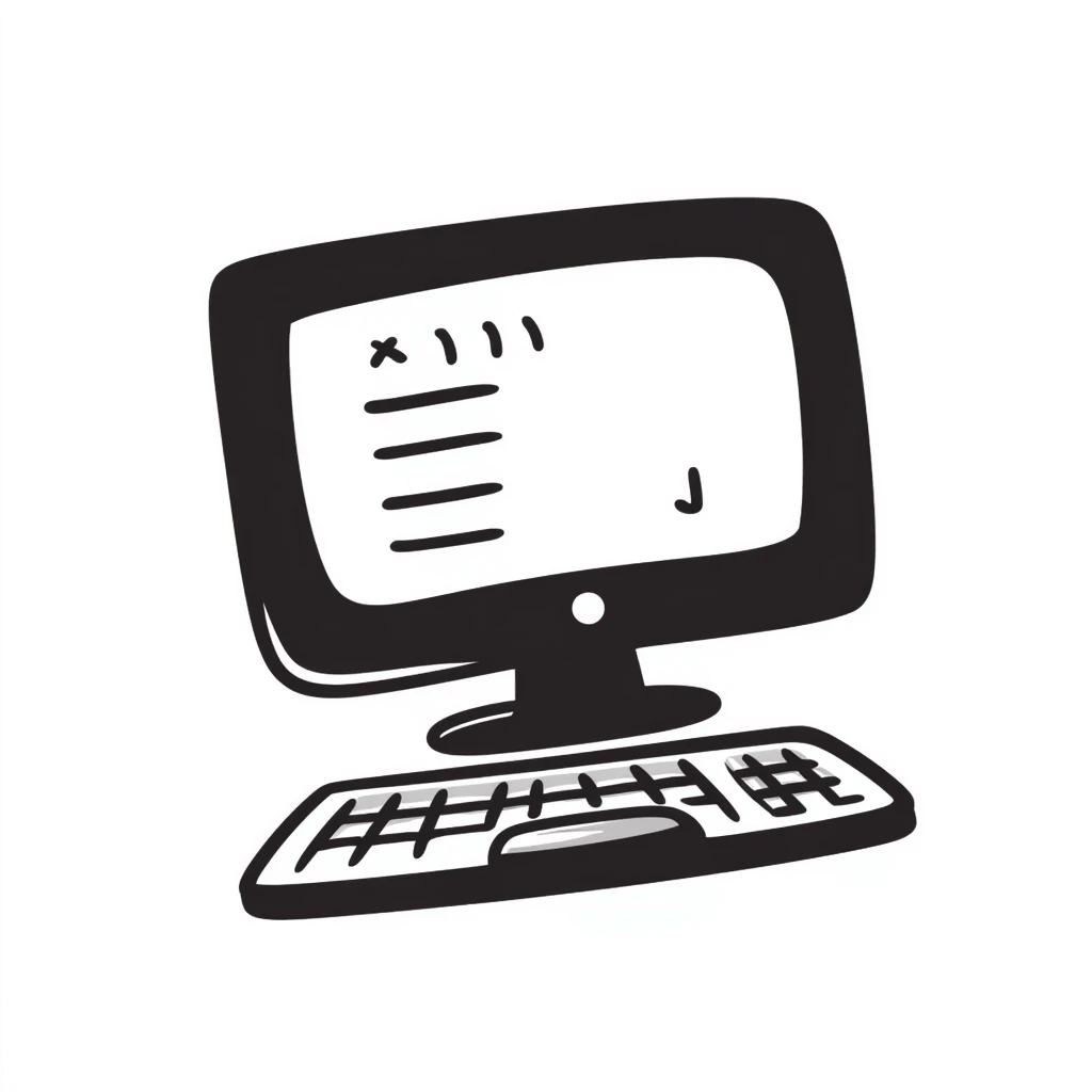hand-drawn doodle style software icon, computer with code emoji