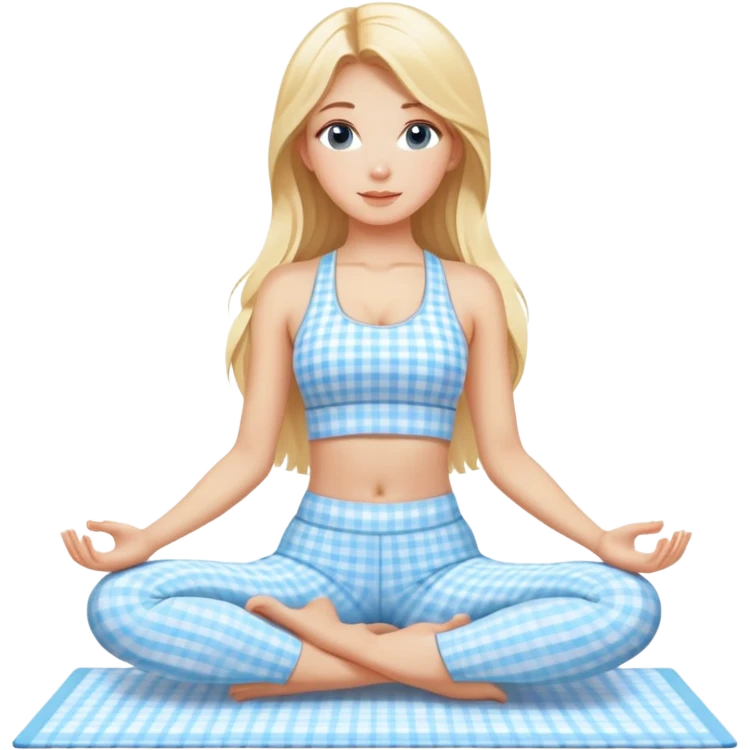 girl with long blonde hair in light blue gingham yoga set emoji