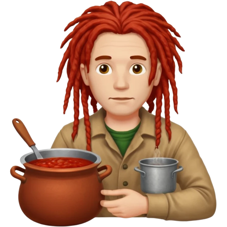 a white man with dreadlocks immersed in a pot of sauce emoji