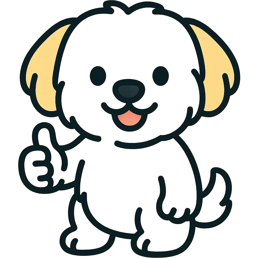 cartoon Maltese puppy giving a thumbs up, vibrant colors, outlined emoji