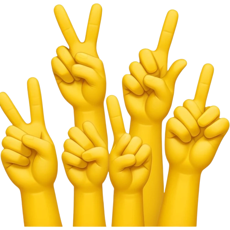 Multiple yellow cartoon hands showing different gestures like thumbs up, peace sign, pointing left — all in same style” emoji