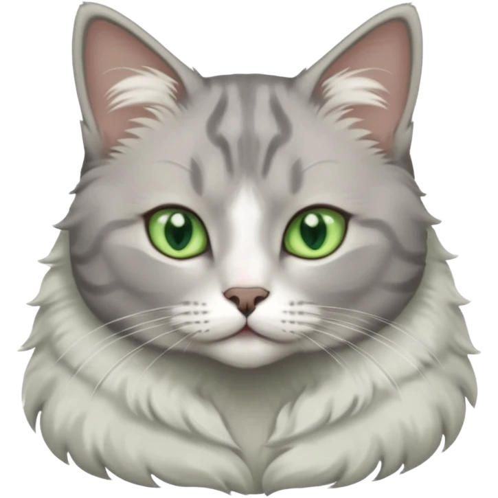 beautiful female grey cat with green eyes, white paws and white chest emoji