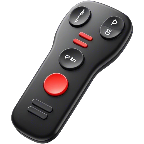 one black tv remote control with red border,  2Dimensions. The remote control have to have 4 buttons in black and one big one in red and the play sign emoji