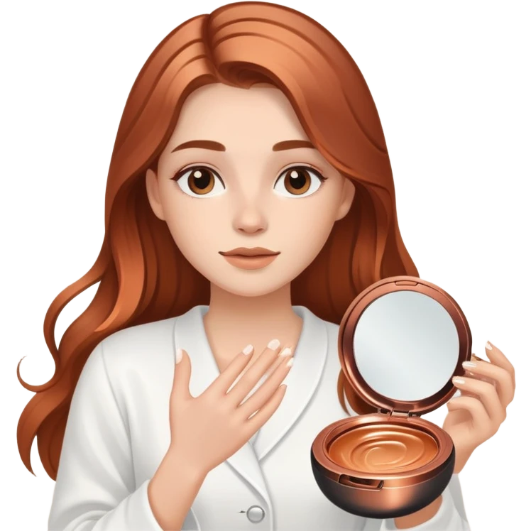 chica de piel blanca con pelo largo castaño claro y entre cobrizo, haciendose rutina de skincare emoji