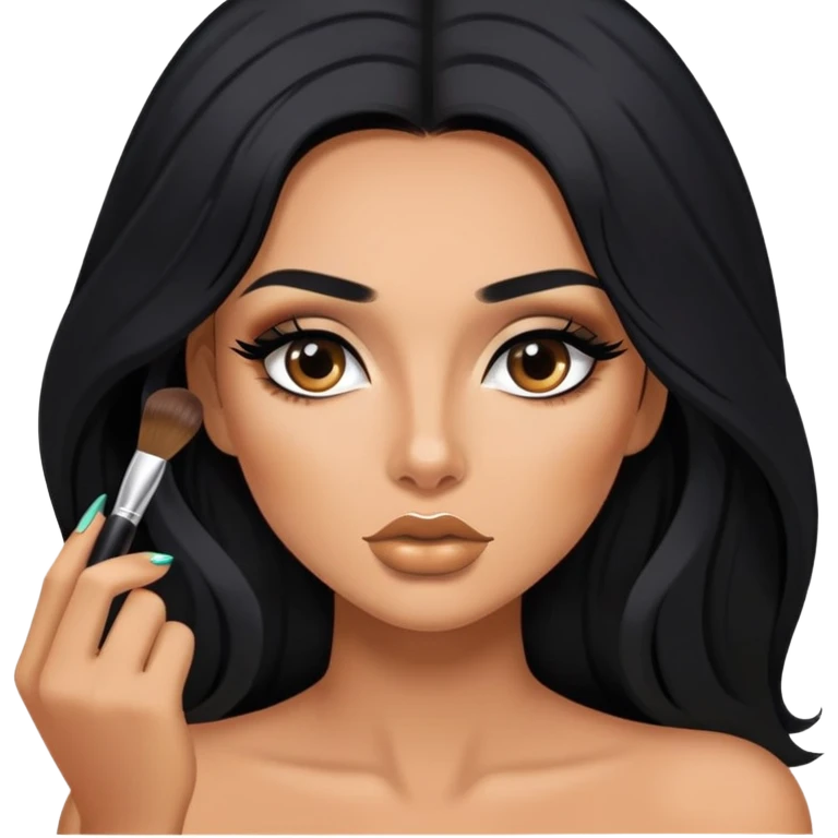 getting ready, putting makeup on, long black hair tanned woman, sexy emoji