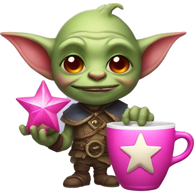 Goblin is holding a star cup with a pink sprite emoji