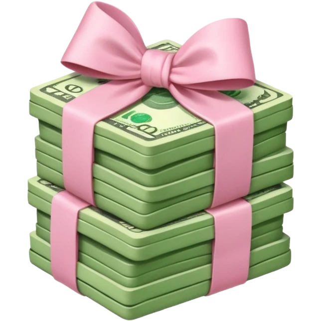 a stack of money with a light pink bow wrapped around it  emoji