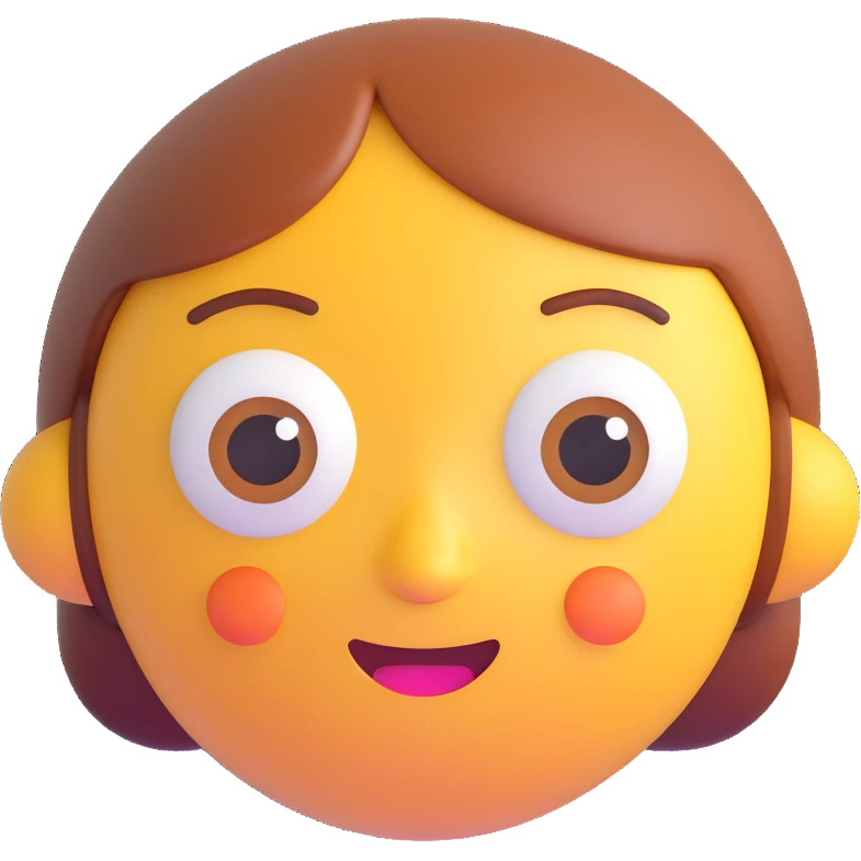 friendly, creative, and helpful AI emoji with a welcoming expression, bright eyes, and a slight smile, conveying intelligence and friendliness emoji