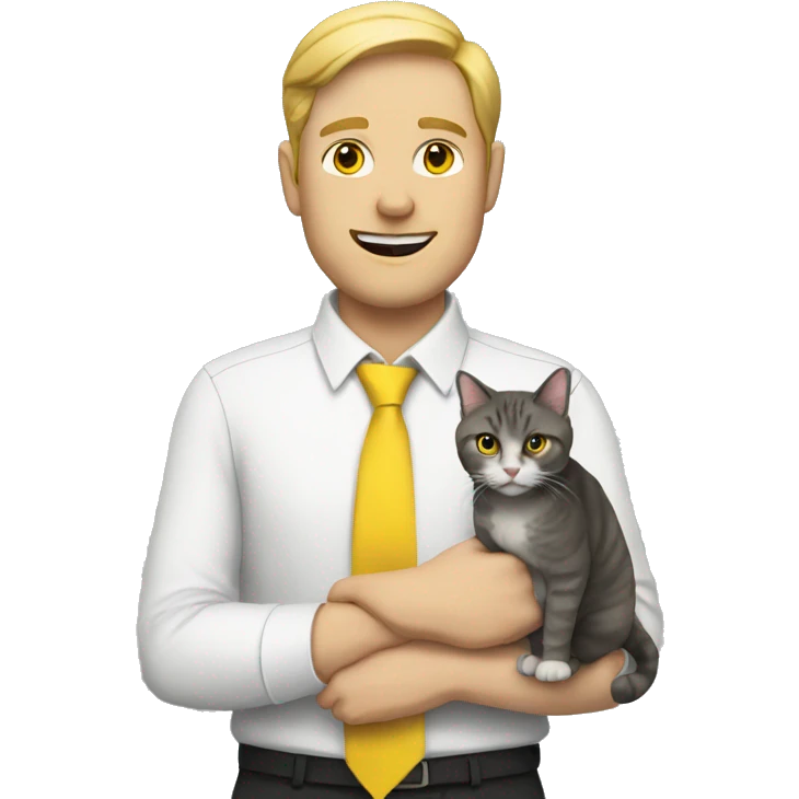 WHITE MAN HOLDING A CAT WEARING A YELLOW TIE emoji