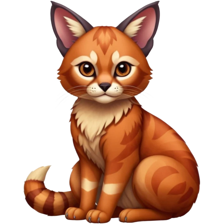 Patterned marked elegant fluffy chubby ballsy furry cute beautiful cool edgy Caracal-Sphynx-Red-Panda-fusion-hybrid-animal-creature, full body emoji