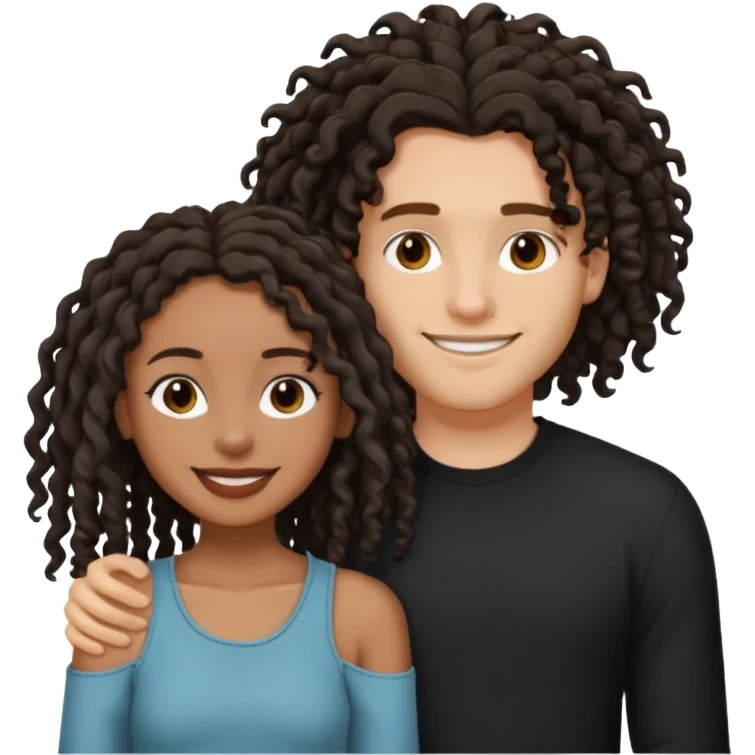 Creamy white boyfriend with medium curly dark brown hair with a dark black girlfriend with shoulder length thin curly dreadlocks emoji