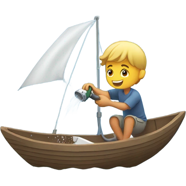 boy pouring water from a hose onto a sailboat  emoji