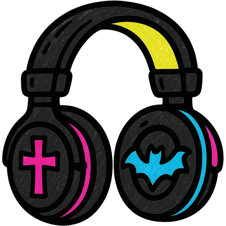black gothic headphones with vibrant neon gothic accents and bold outlines emoji