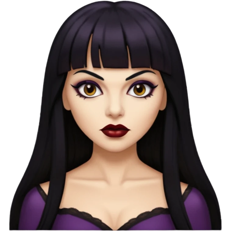 vampira parda sexy com cabelo preto longo e liso e franja emoji