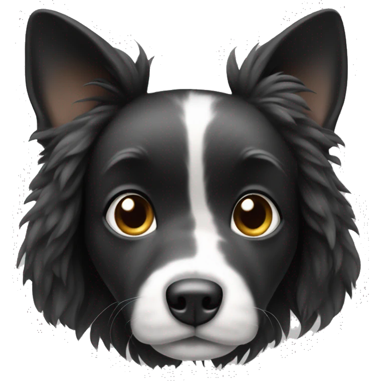 black and white dog with big up ears and long fur emoji