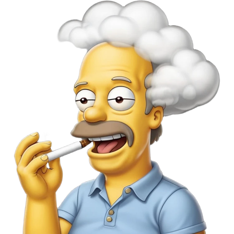 Hommer Simpson ki fumme un enorme joint plien de fumme dans le decord et il rigole  emoji