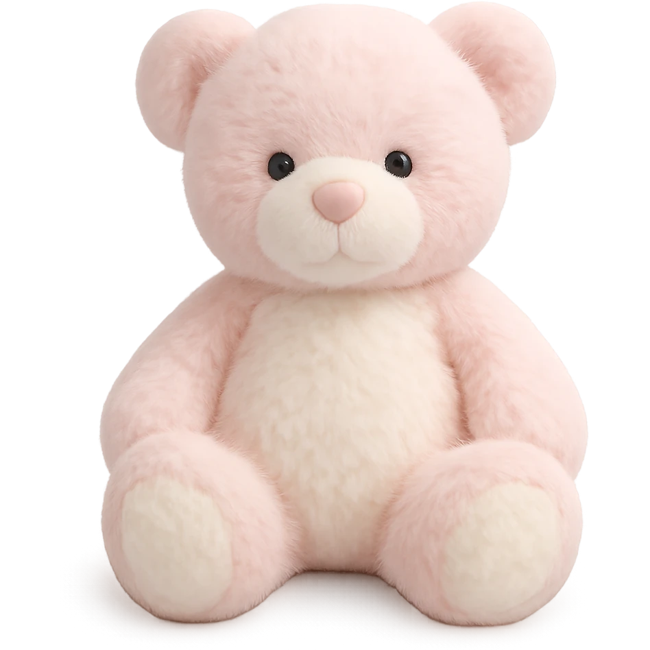 soft plush teddy bear with pink and white fur, flat lighting, no shadows, no background, shadowless, cuddly, soft and fluffy appearance, fur texture visible emoji