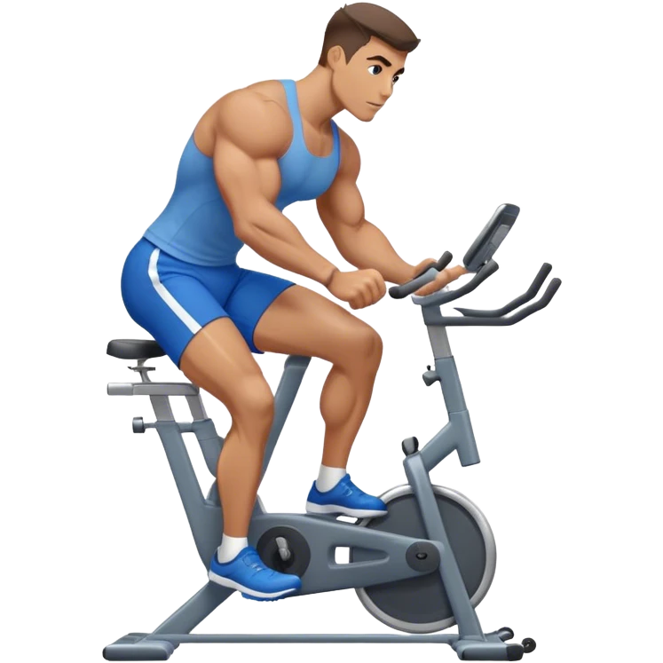 buff guy blue shorts grey stationary bike emoji