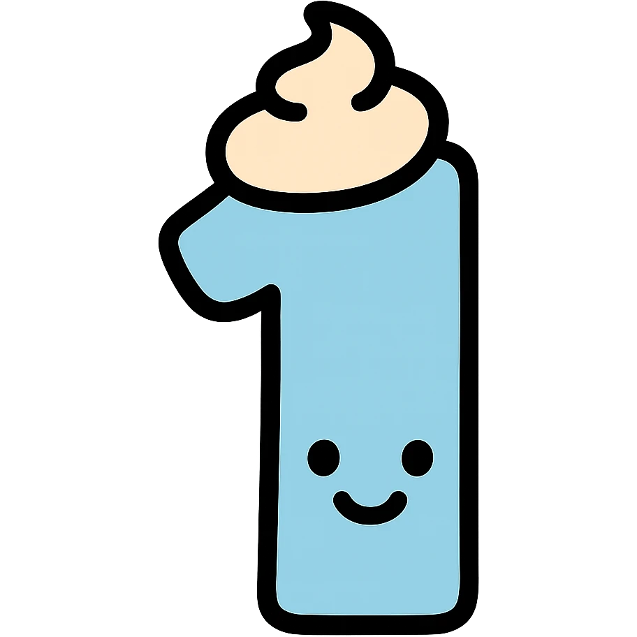 Cute number 1 emoji with whipped cream top, softcore aesthetic, pastel blue and beige colors, smiley happy face emoji