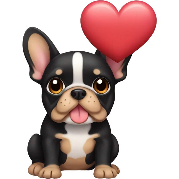 Black and tan frenchie dog holding heart  emoji