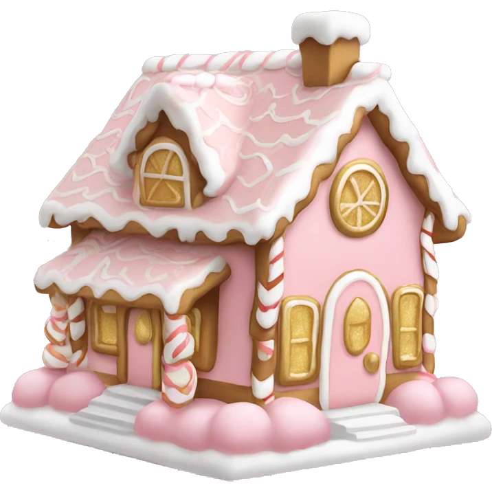 light pink and gold and white gingerbread house emoji