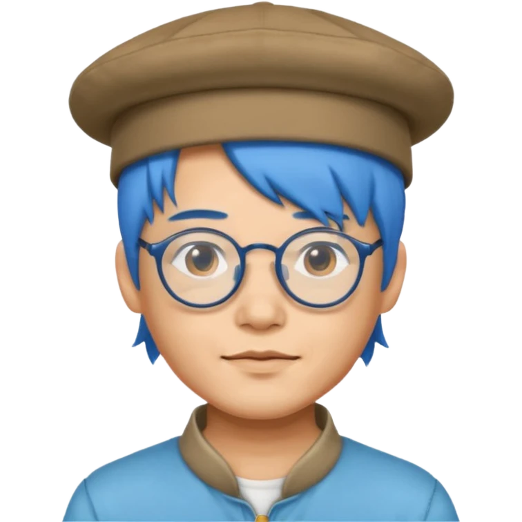 chinese man blue haired and hat and glassess emoji