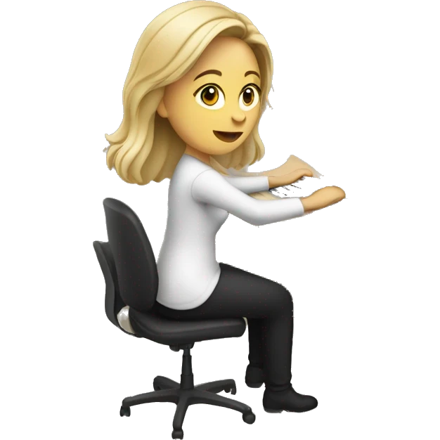 White woman sitting at desk, working at computer emoji