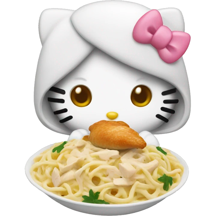 Hello Kitty eating Chicken Alfredo  emoji