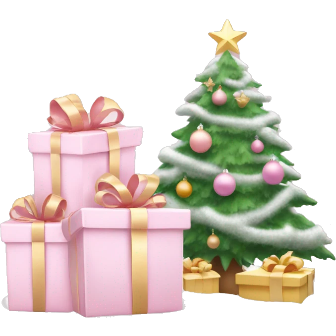 Light pink Christmas gifts under a white Christmas tree  emoji