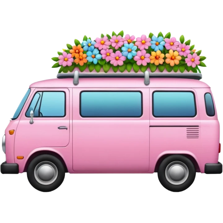 Soft pink van with flowers in the back emoji