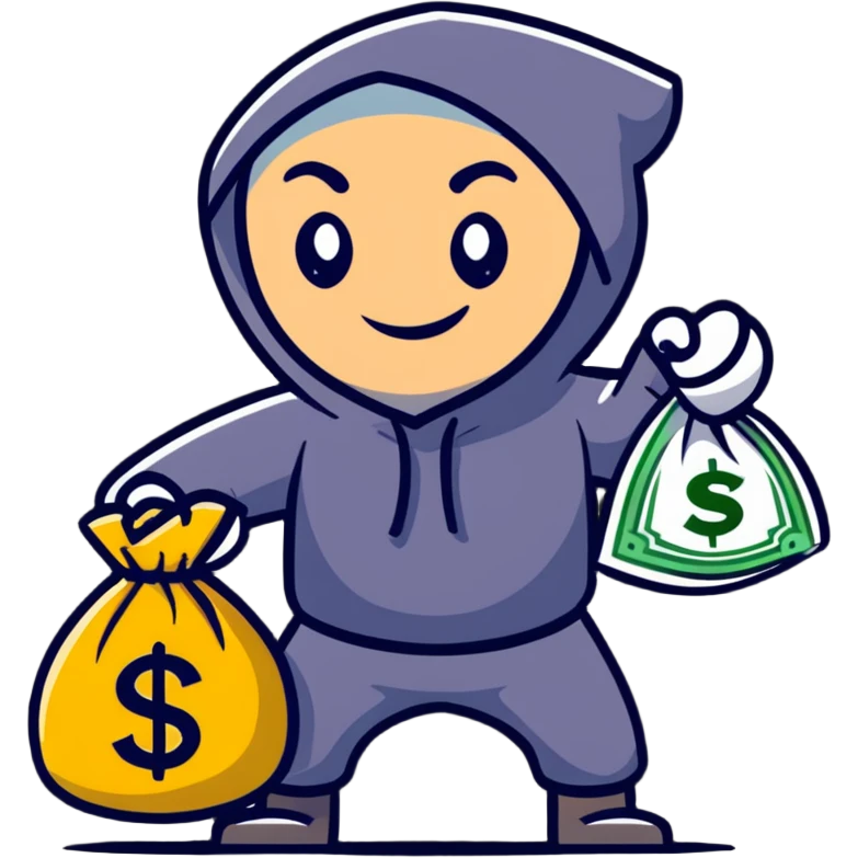 happy thief with a money bag and a big grin emoji