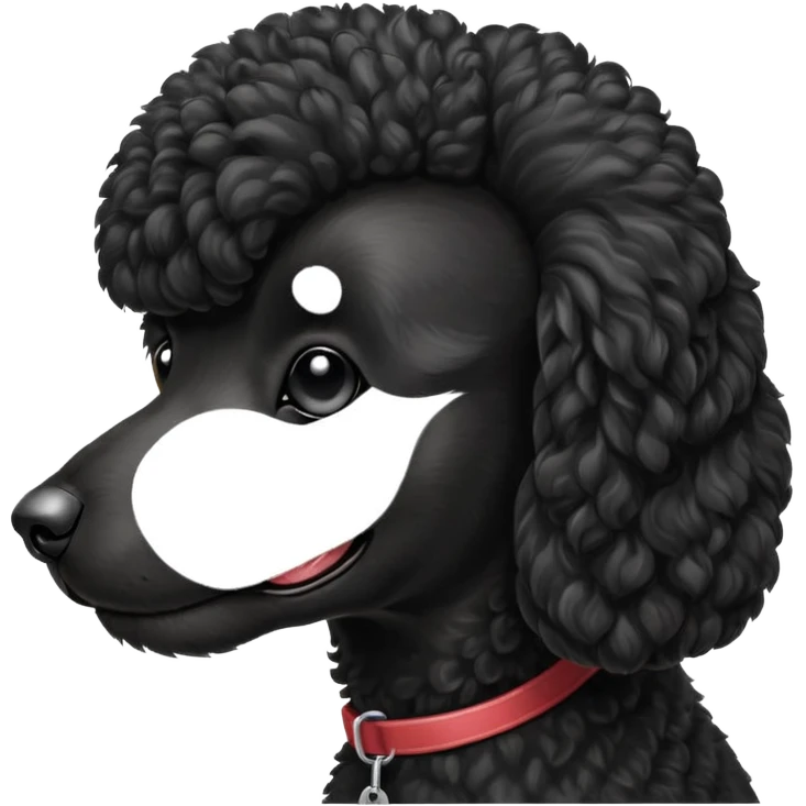 A high-resolution digital illustration of a black poodle in a clean, semi-realistic style. The poodle is shown facing sideways head tilted  emoji