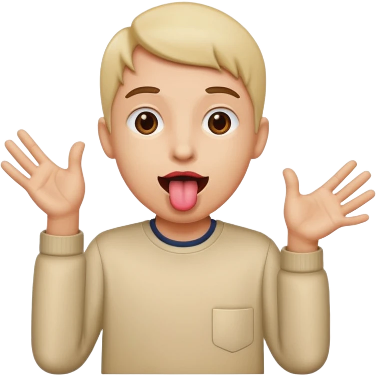  Tongue out with hands to the side ￼￼ emoji