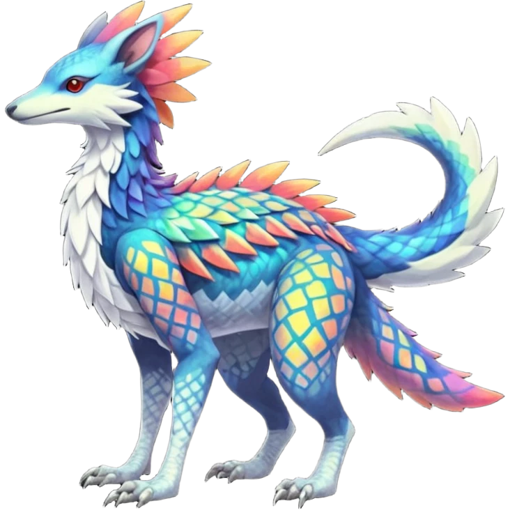 Colorful Fruity Iridescent Warm-colored Tropical Exotic Vernid-Sergal-Trico-Silvally-Nargacuga-fusion-hybrid-animal-creature, full body emoji