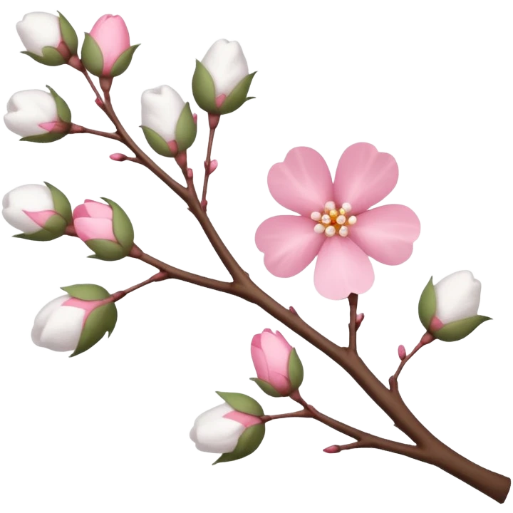 tree branch decorated with flowers and cotton emoji