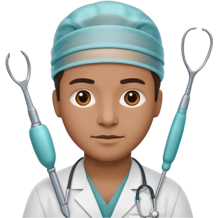 neurosurgeon with surgical tools confident expression, apple emoji style emoji