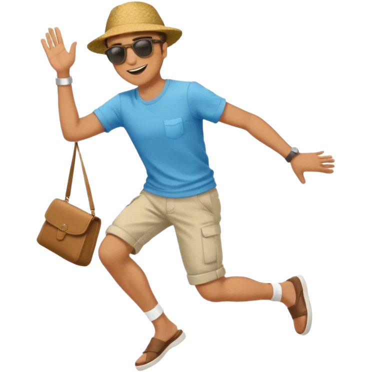 smiling guy in summer clothing  falling . from the side  emoji