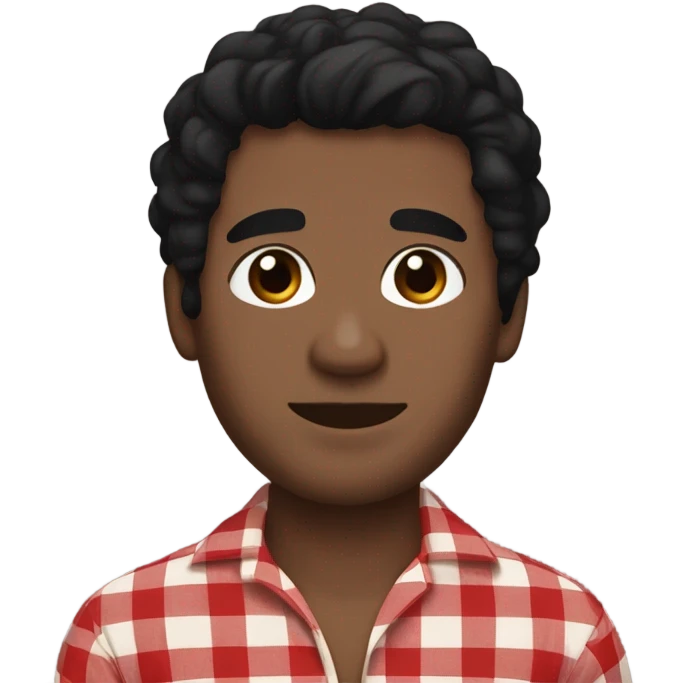  Man with black hair, beige skin and brown eyes wearing red and black buffalo plaid pjs emoji