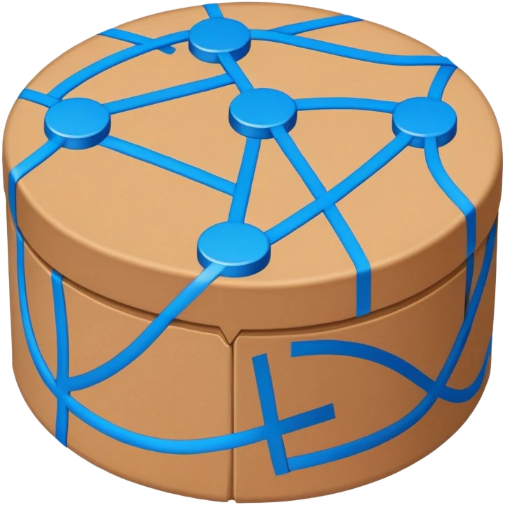 network in a circle form with blue lines and brown packages at intersections emoji
