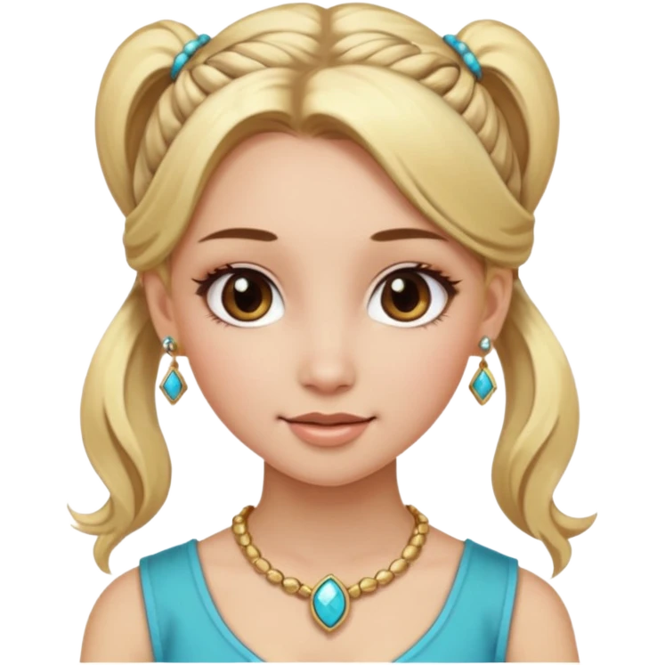 fancy blonde hair girl with ponytails brown makeup and jewellery emoji