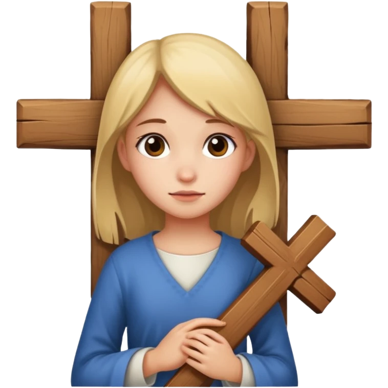 a girl carrying a cross on her back emoji