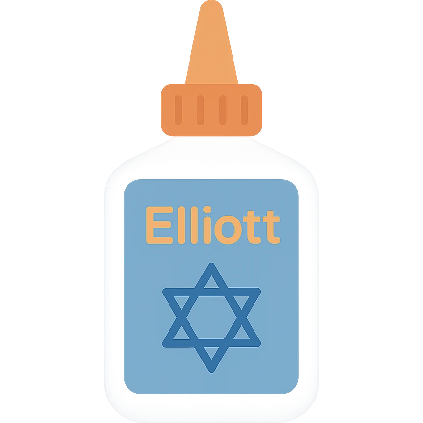 crazy glue bottle labeled 'Elliott' with a Star of David, clear colorful icon style emoji