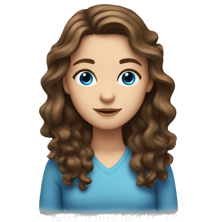 Girl with wavy brown hair and blue eyes emoji