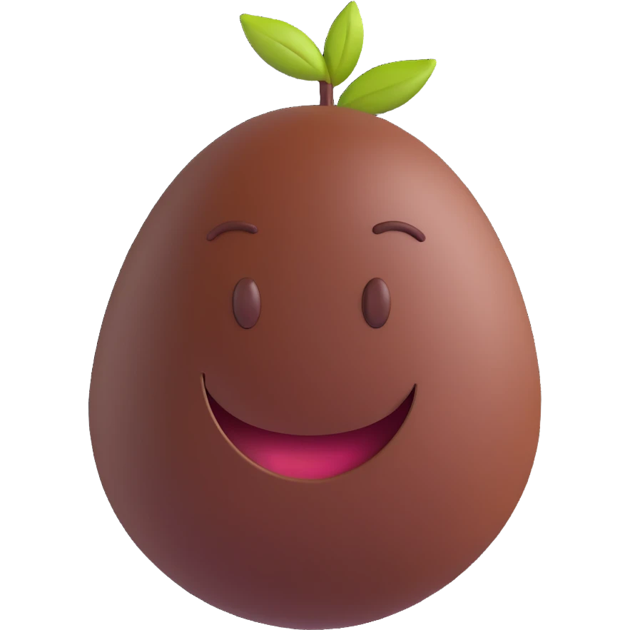 smiling arabica coffee bean, 3D style, proportional dimensions 7x4 cm emoji