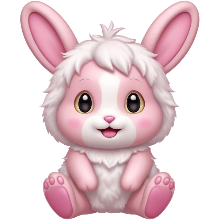 Exited pink bunny, kawaii chibi fluffy ears and body jumping of excitement  emoji